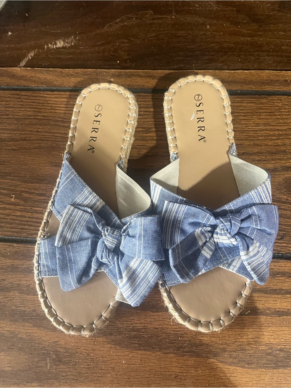 Serra Blue Striped Bow Slide Sandals